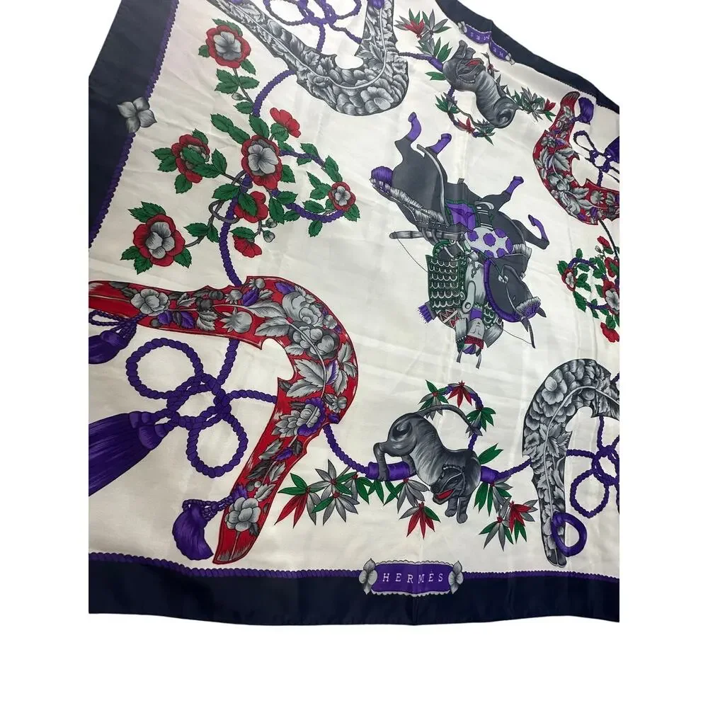 Hermes Silk Scarf Grand Geste Samurai Japanese Warrior Horse Silk Twill 90cm